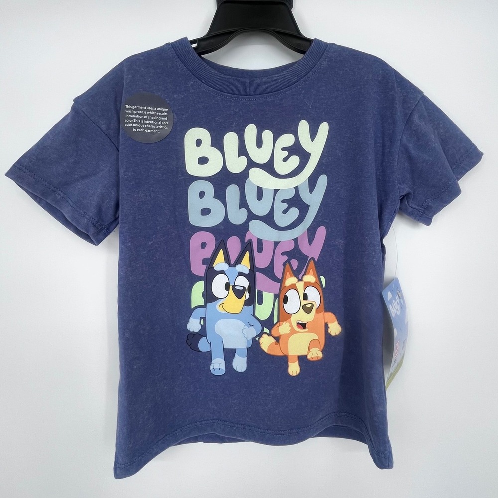 NWT‎ Bluey Graphic T-Shirt Kids 4T Blue Short Sleeve Bingo Acid Wash